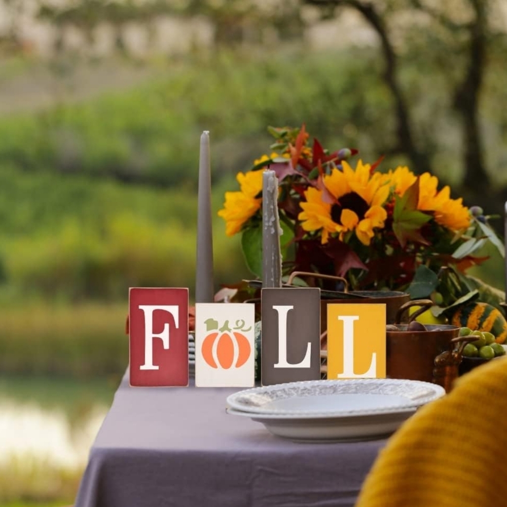 Set of 4 Free Standing Fall Signs Rustic‎ Table Decor Thanksgiving - Picture 4 of 9